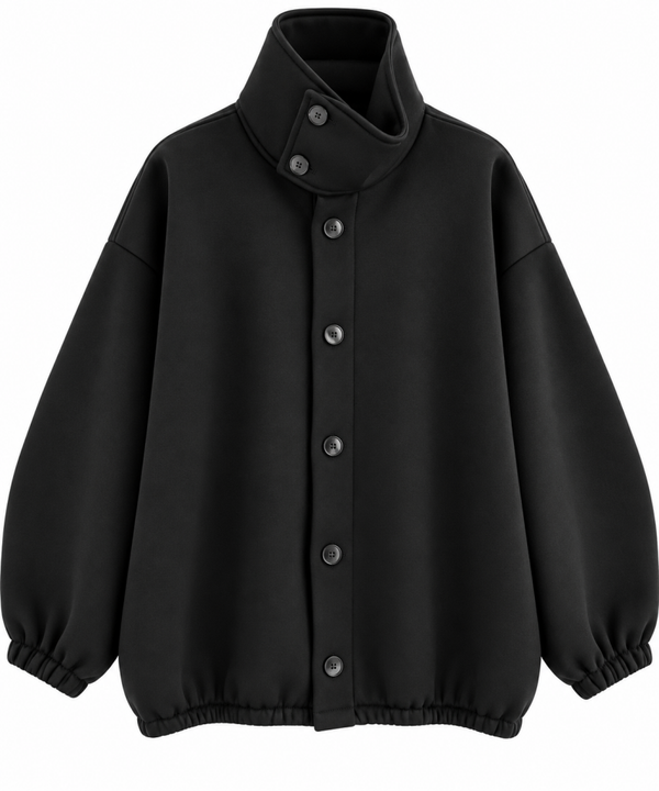 Dik Oversized Vest met Hoge Kraag – Zwart