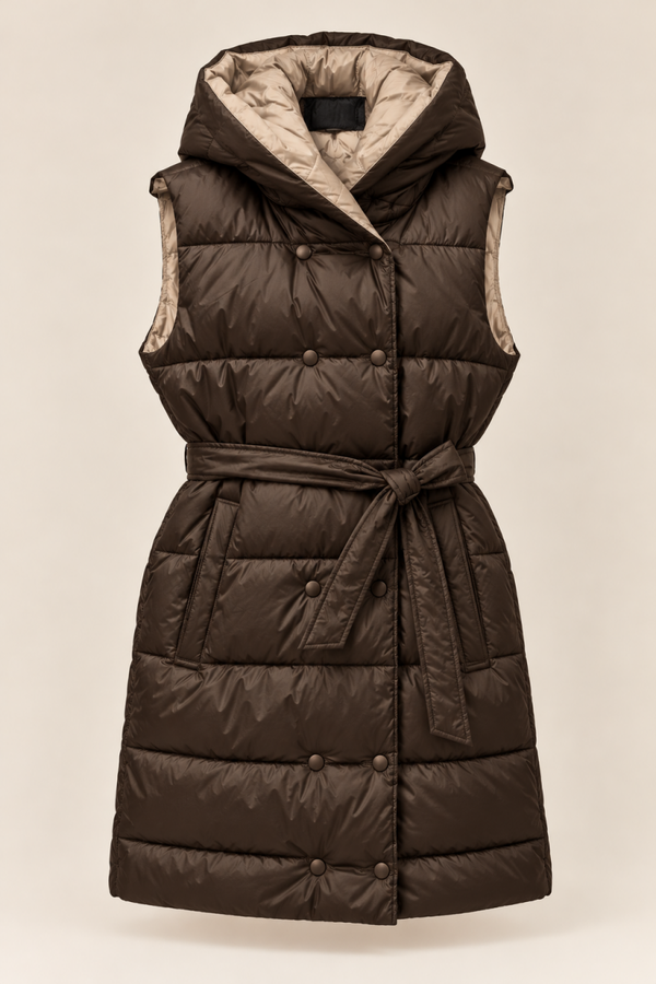 Reversible Lange Bodywarmer Dames Bruin/Creme
