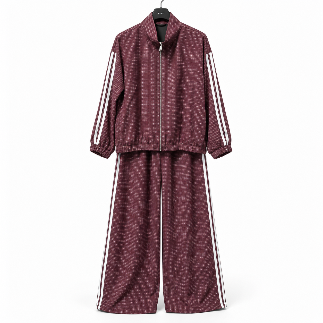 Check set met witte strepen Burgundy