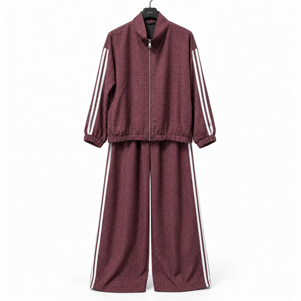 Check set met witte strepen Burgundy
