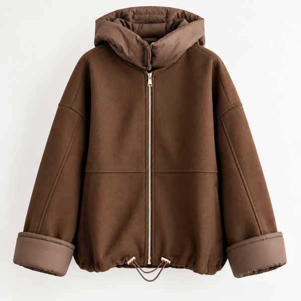 Trendy Oversized Jas met Puffer Capuchon – Chocoladebruin