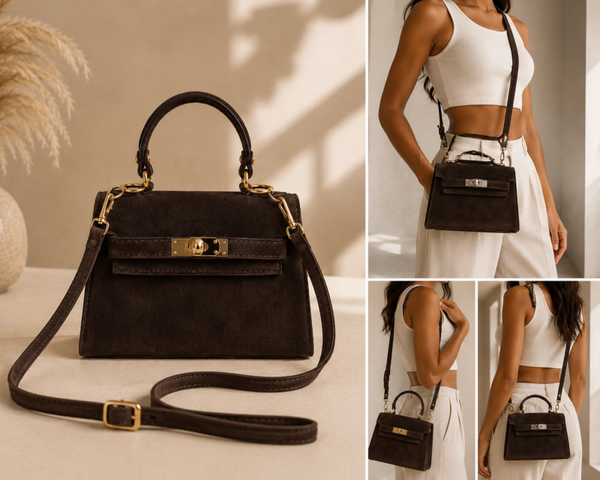 Mini Suède Leren Tas Donkerbruin