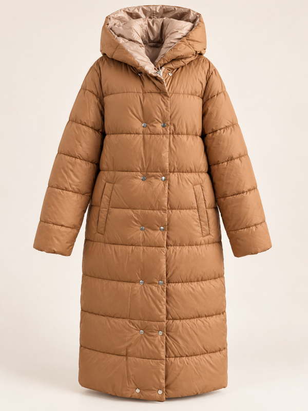Gewatteerde Lange Beige/Camel Jas