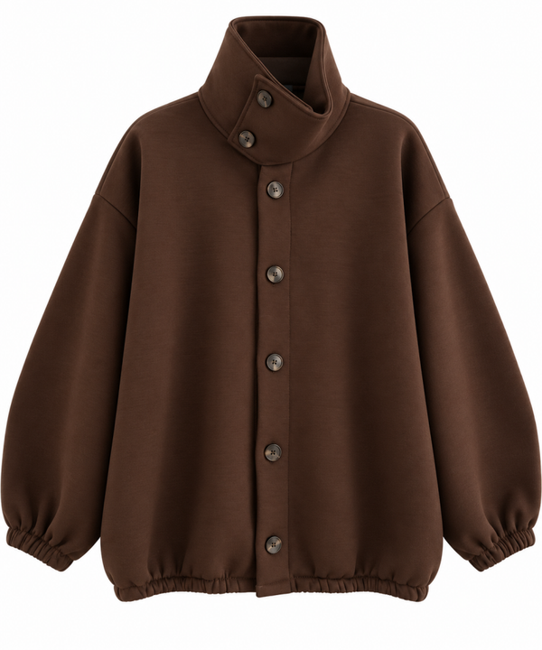 Dik Oversized Vest met Hoge Kraag – Donkerbruin
