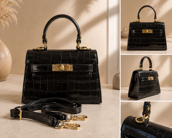Mini Leren Tas – Slangenprint Zwart