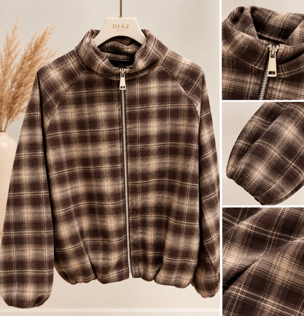 Geruit Bomberjack – Chocolate Brown