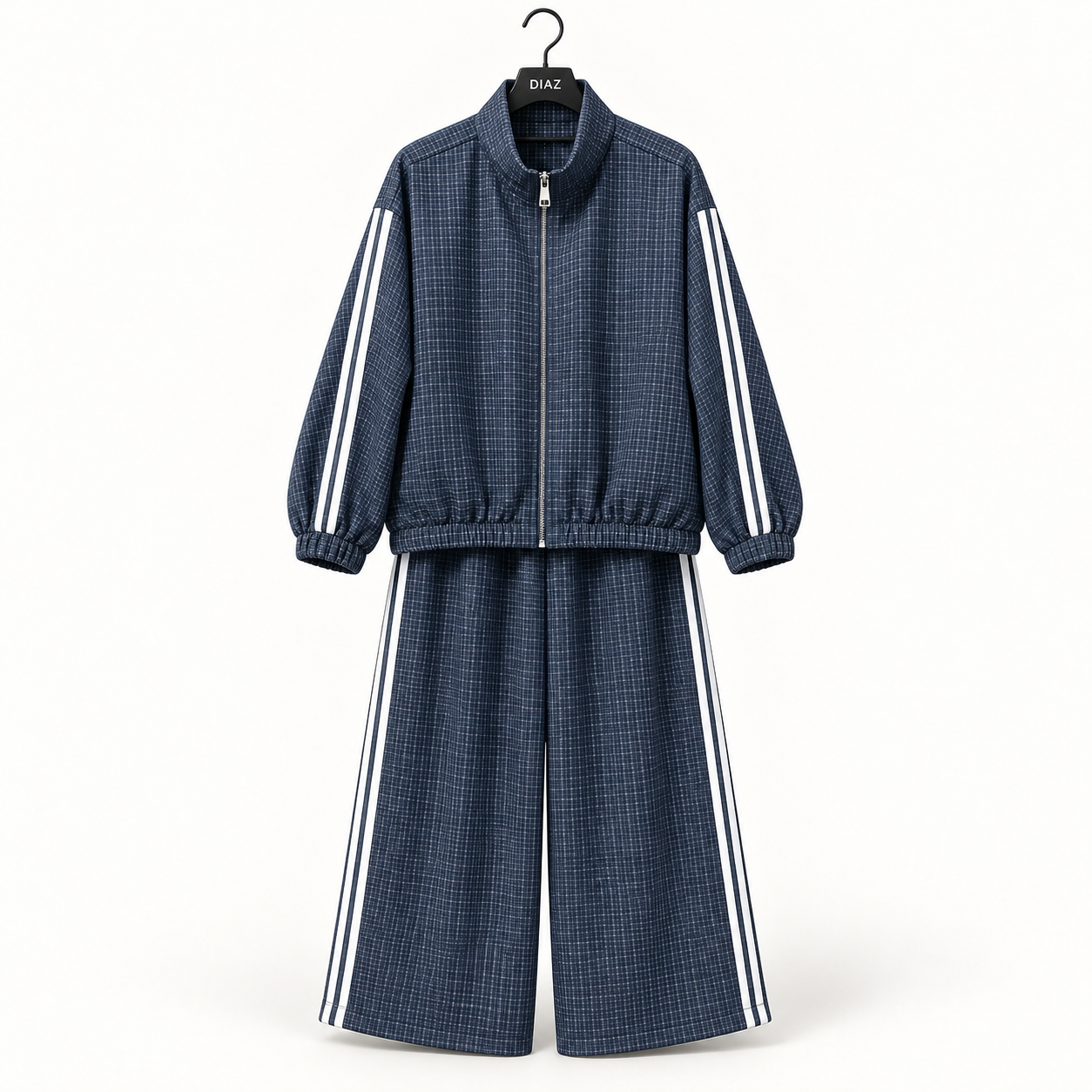 Check set met witte strepen Navy