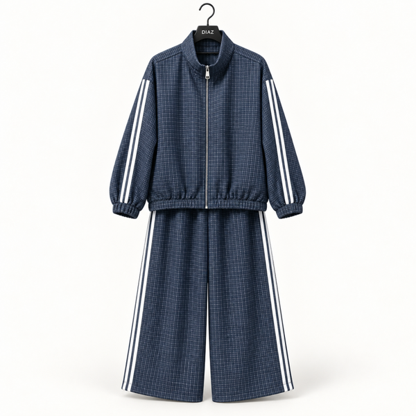 Check set met witte strepen Navy