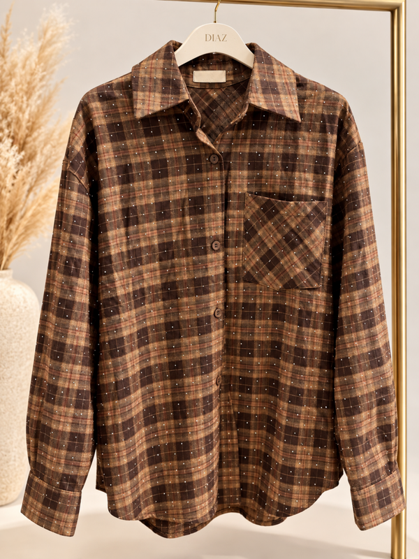 Brown Check Strass Blouse