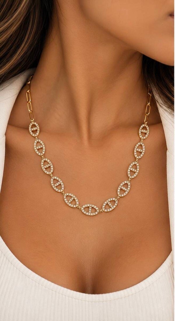 Statement Ketting Dames met Strass Ovale Details – Goud