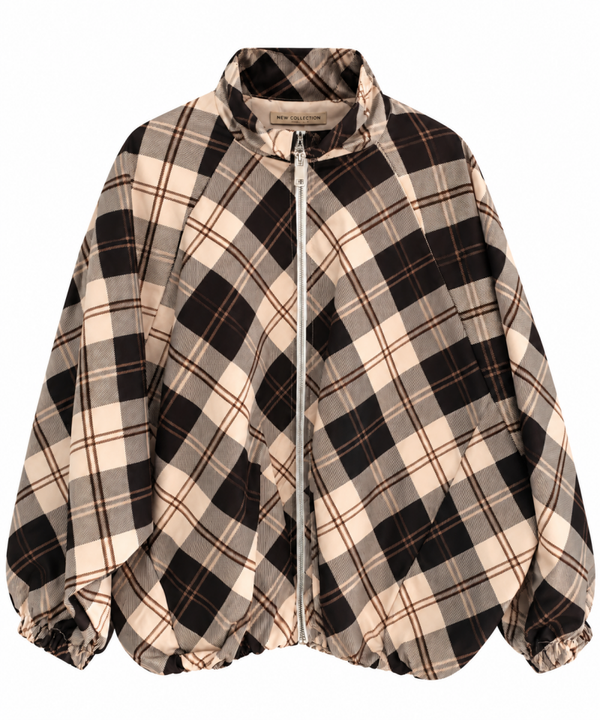 Geruite Oversized Bomberjas – Black & Beige