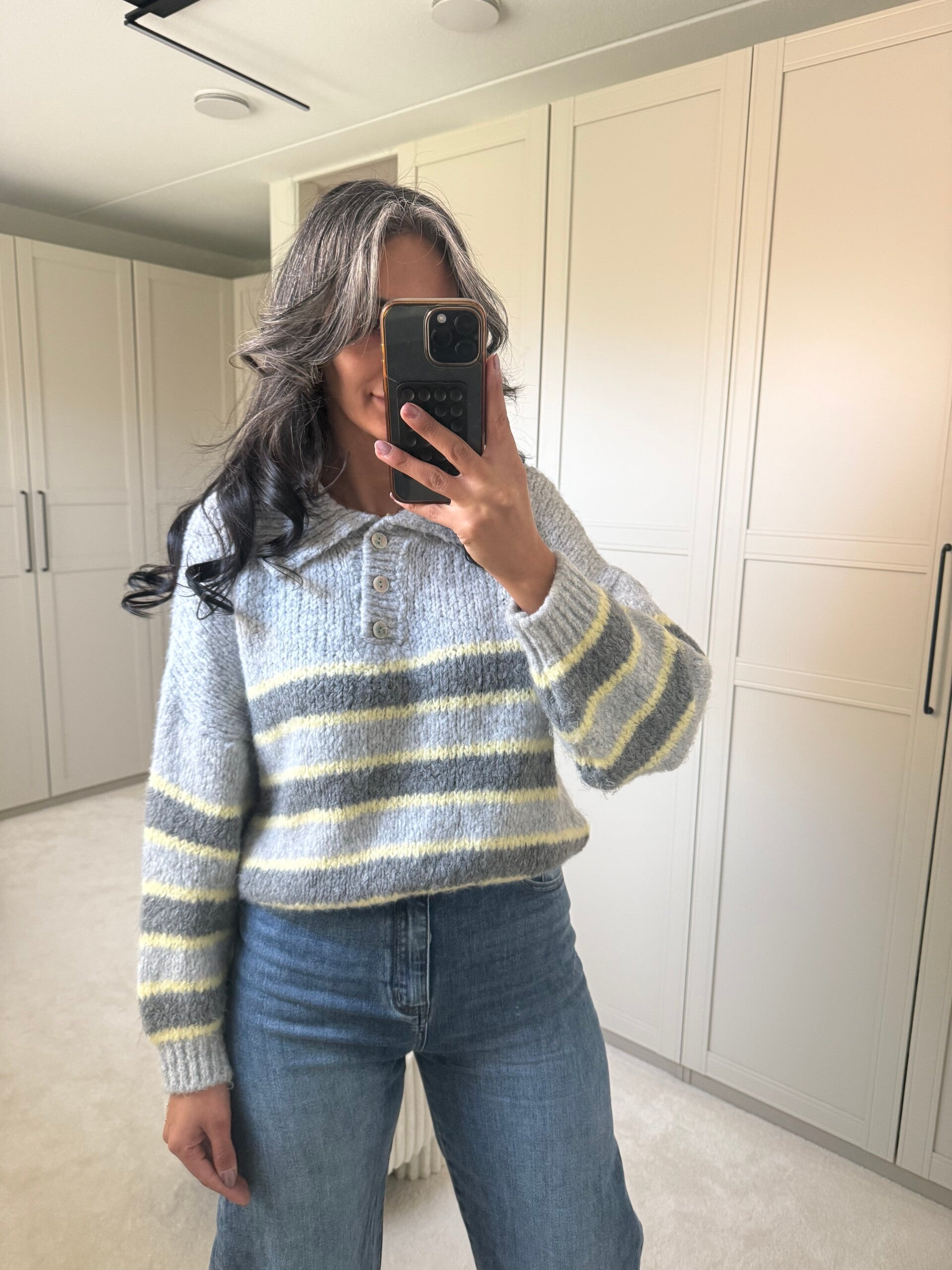 Gestreept Trui Grijs/Botergeel