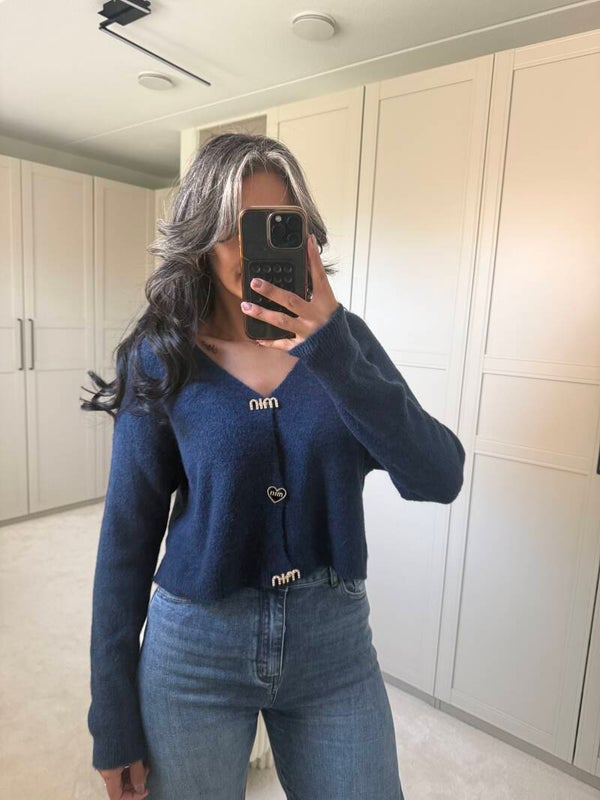 Korte vest met button BLAUW