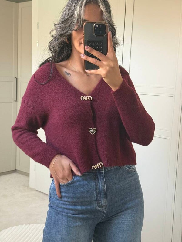 Korte vest met button BURGUNDY