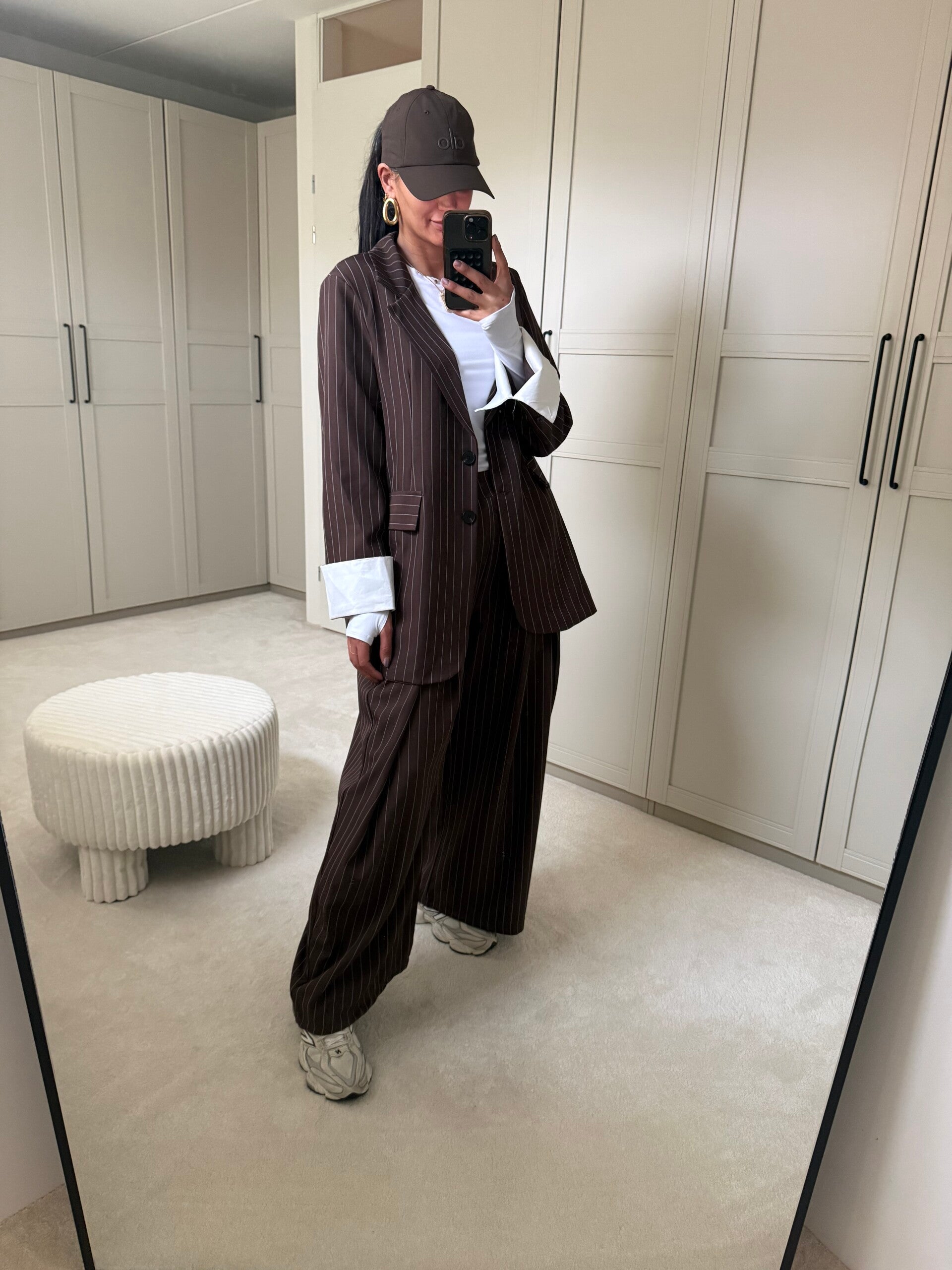 Gestreept set dark brown