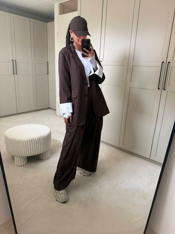 Gestreept set dark brown