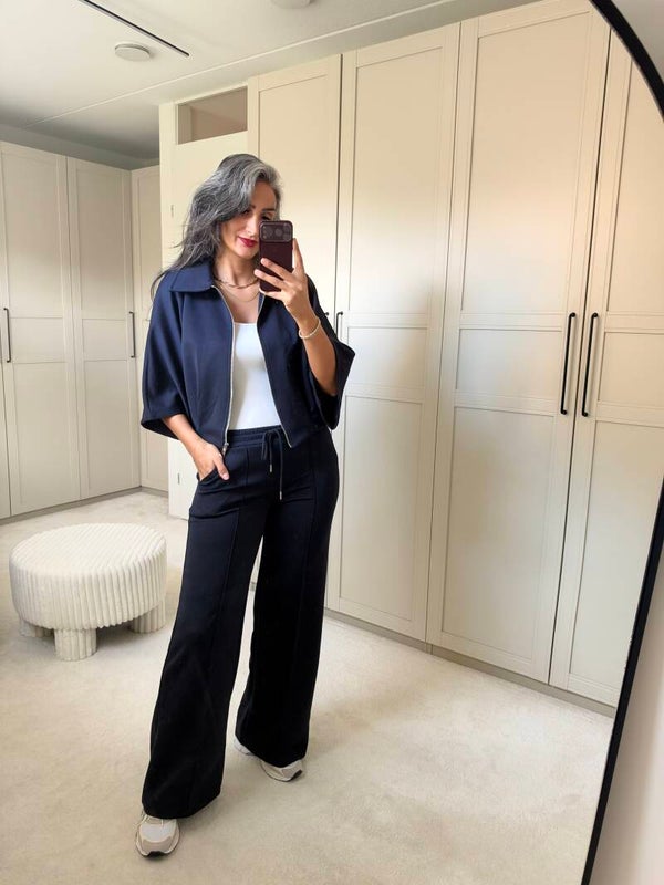 Navy set met wide leg broek