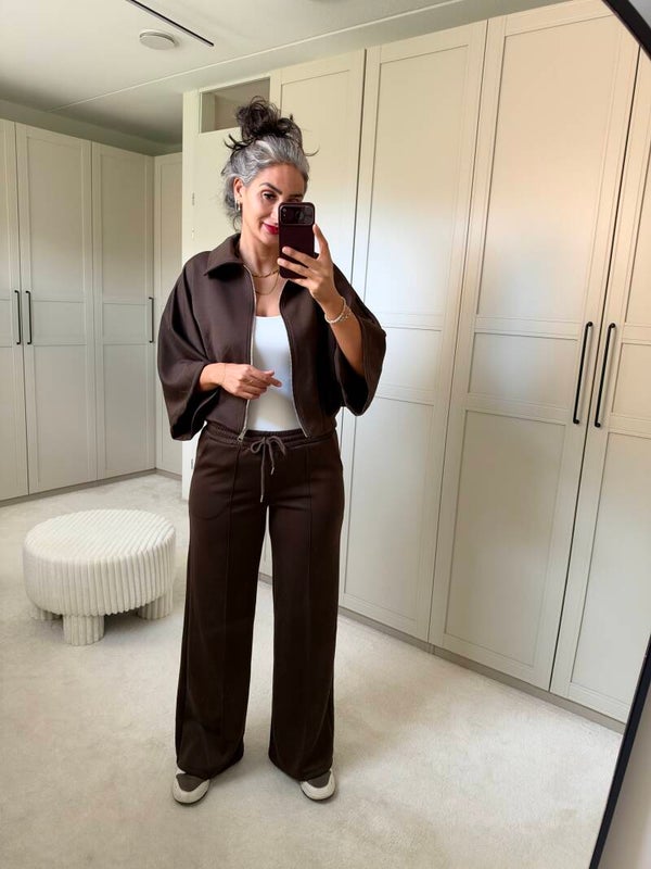 Bruine set met wide leg broek
