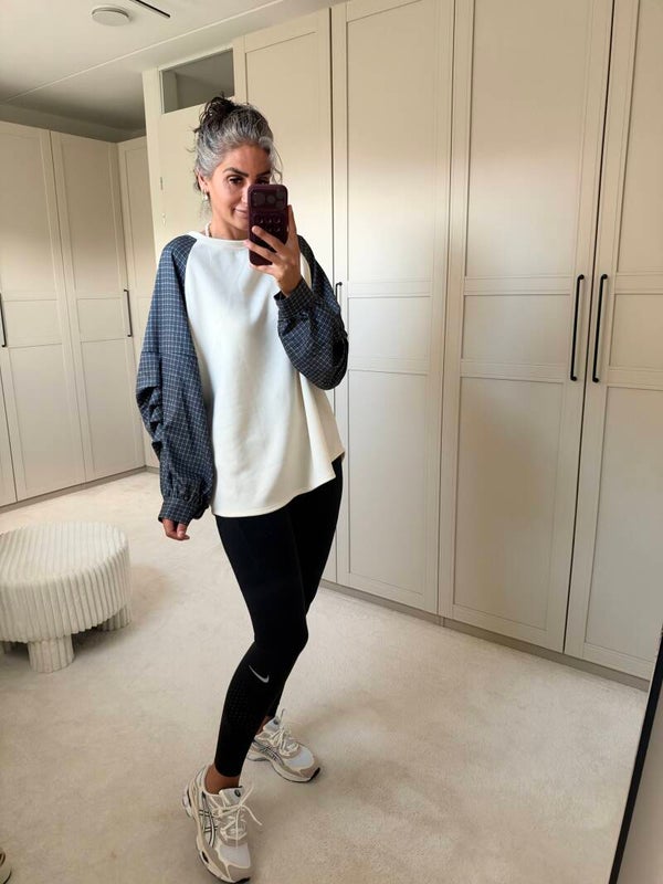 Oversized top met geruite mouwen Navy