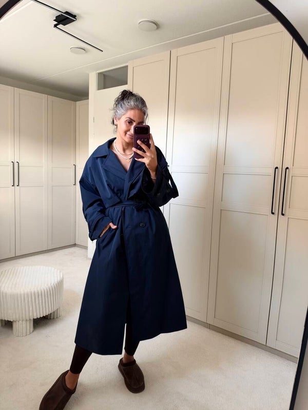Donkerblauwe trenchcoat – one size
