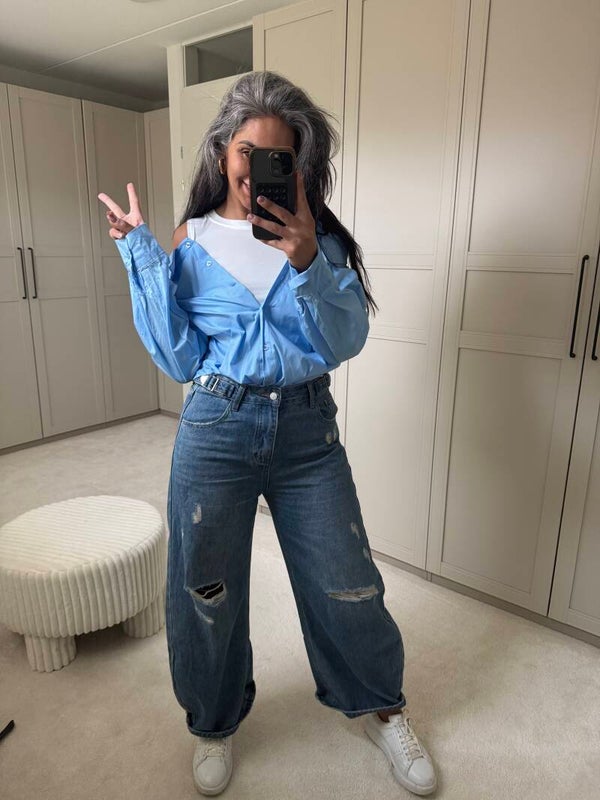 Half open blousd babyblauw