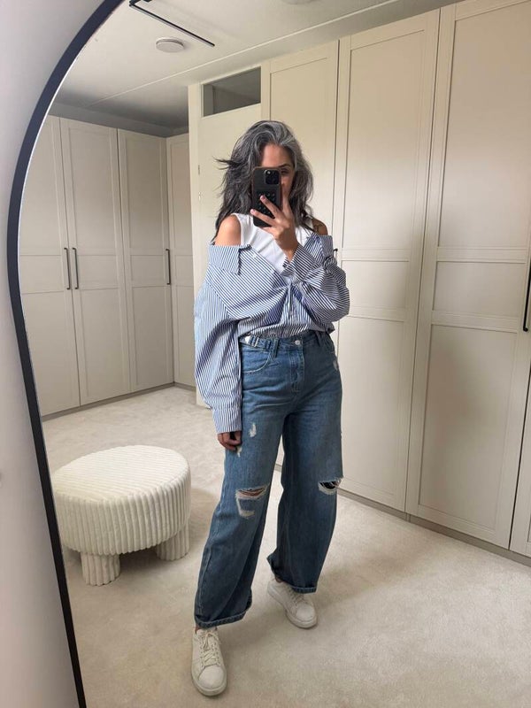 Half open blouse gestreept