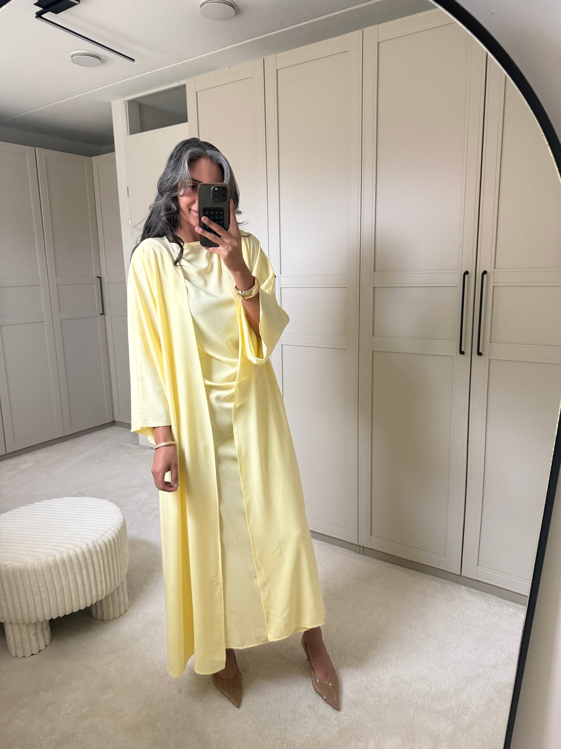 2 pieces abaya butter yellow