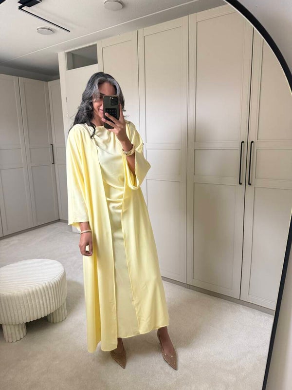 2 pieces abaya butter yellow