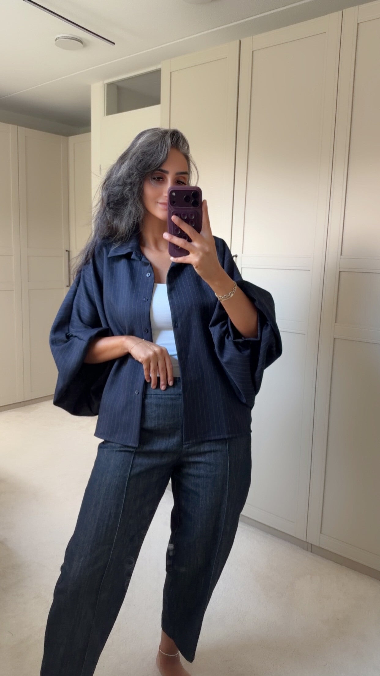 Navy Pinstripe Blouse