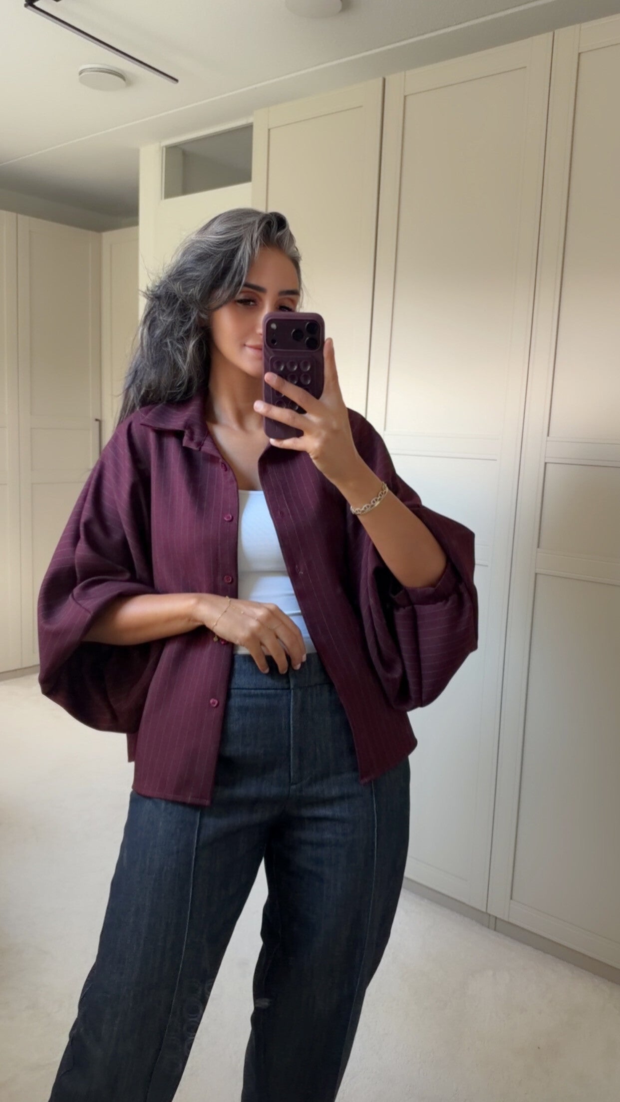 Bordeaux Pinstripe Blouse