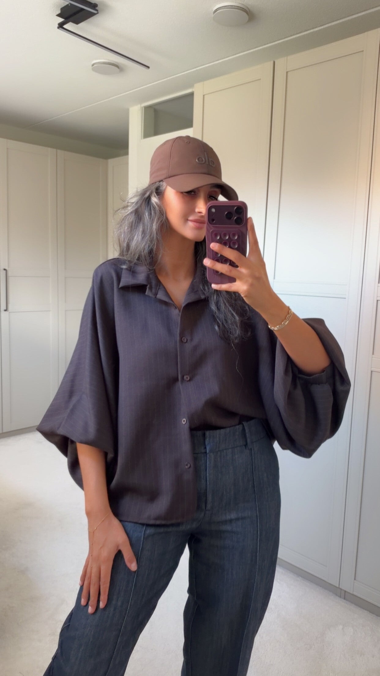 Brown Pinstripe Blouse – Pofmouwen