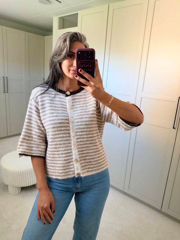 Gestreept Gebreid Vest Dames Beige Crème