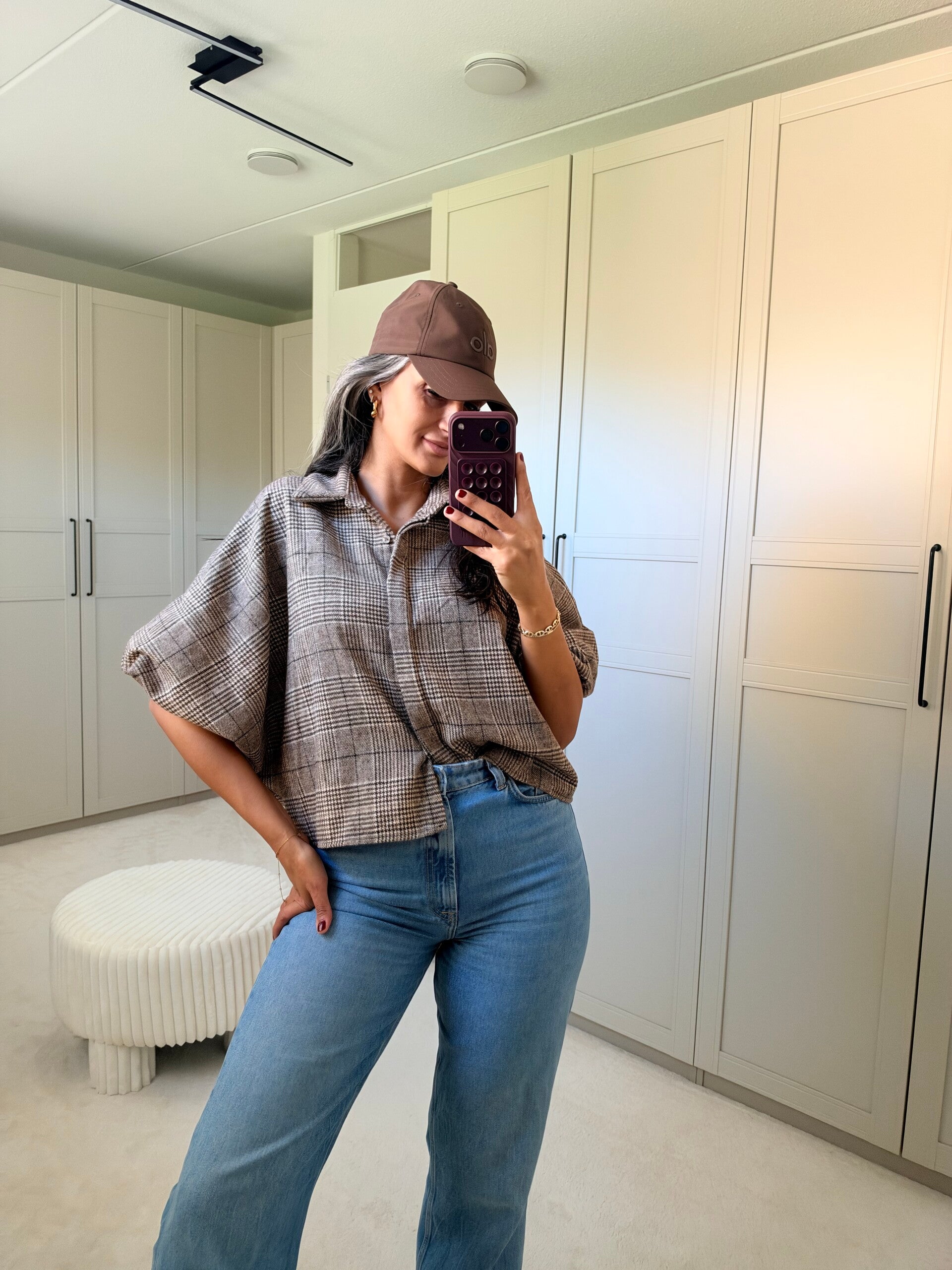 Geruite Oversized Blouse  – Beige & Bruin