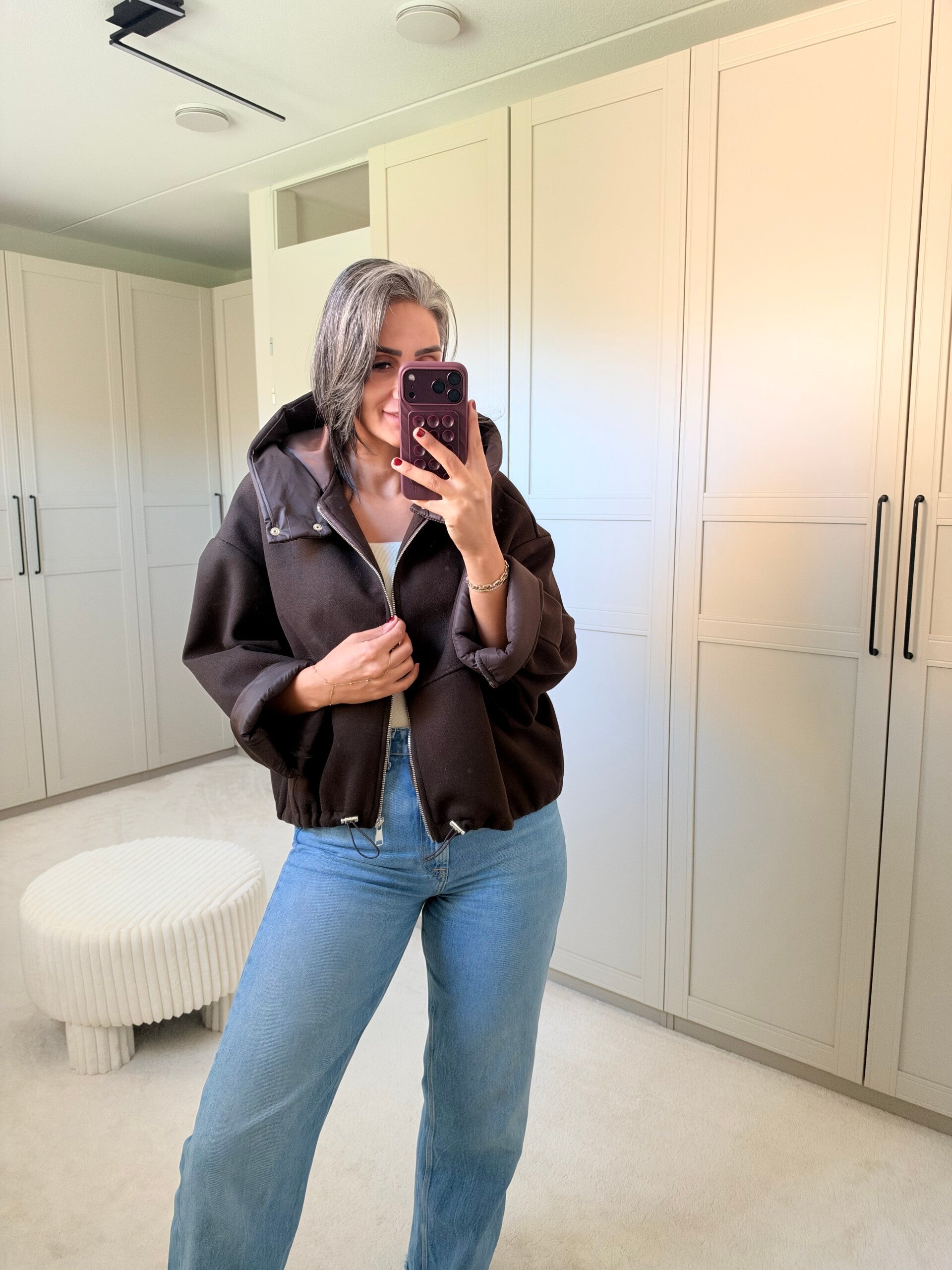 Trendy Oversized Jas met Puffer Capuchon – Chocoladebruin