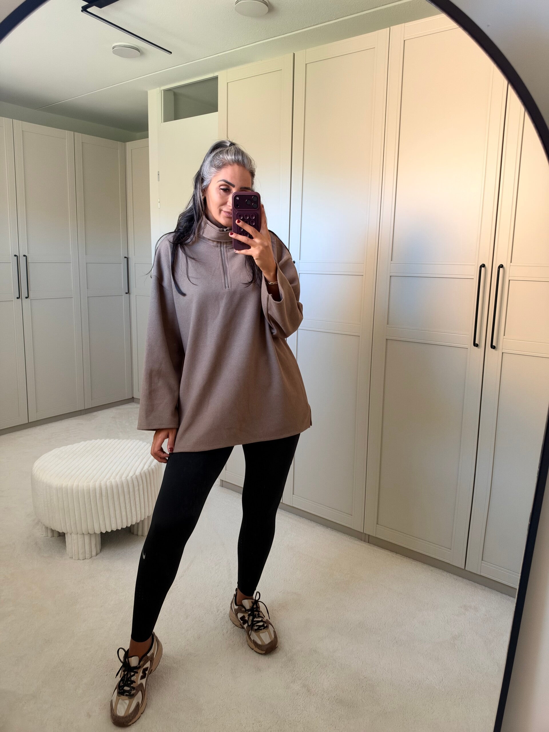 Oversized Trui met Rits – Taupe | One Size
