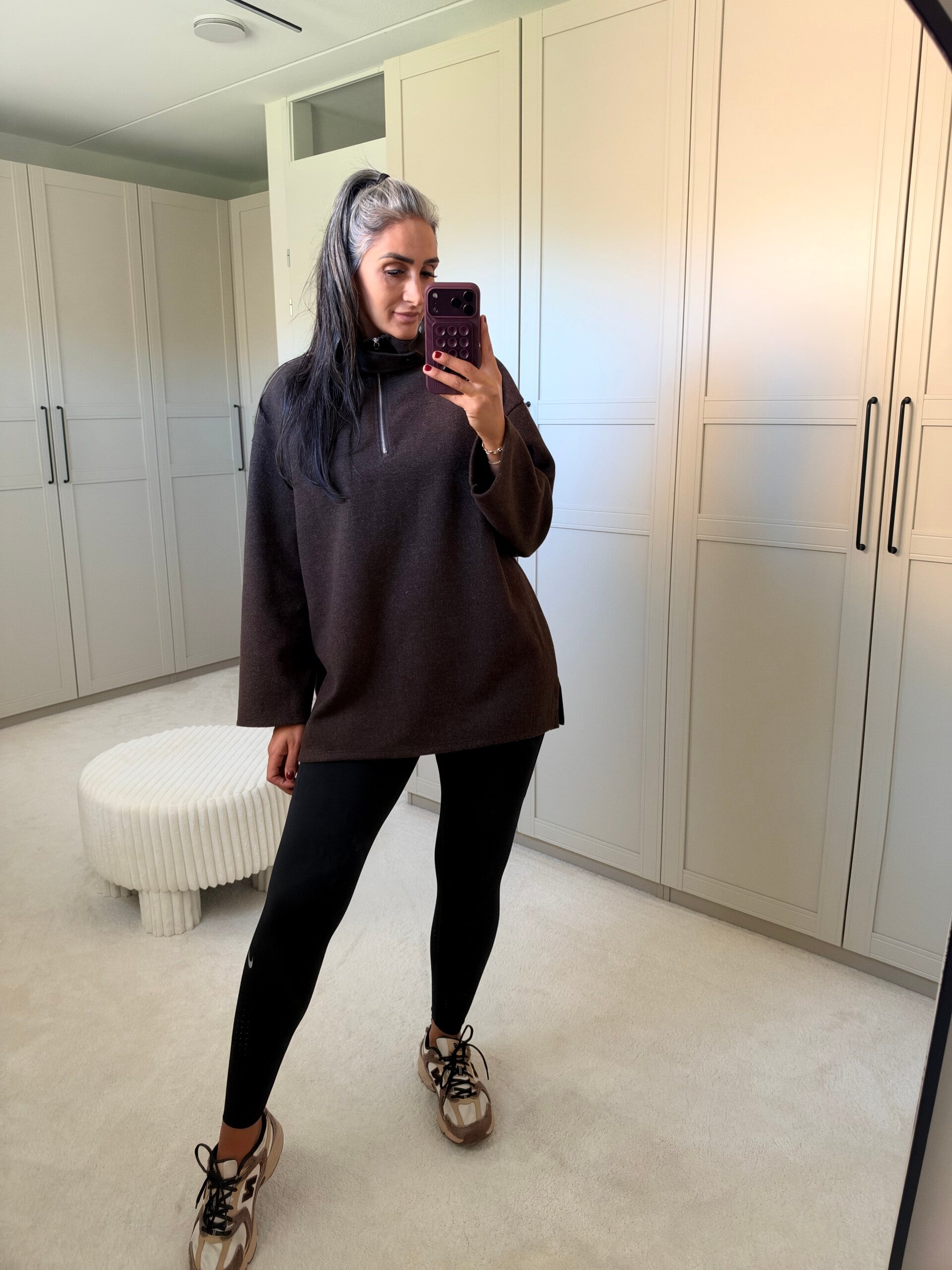 Oversized Trui met Rits – Chocolate Brown