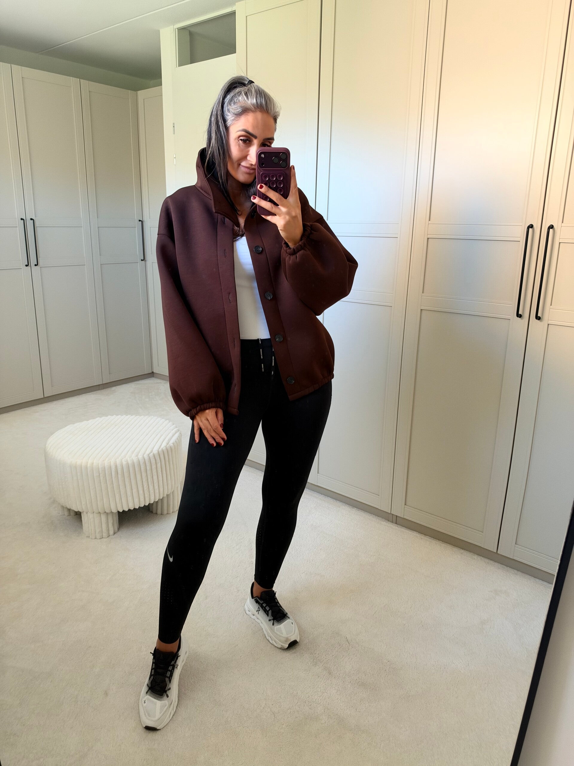 Dik Oversized Vest met Hoge Kraag – Donkerbruin
