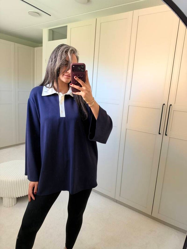 Oversized Polo Sweater Dames – Navy Blue
