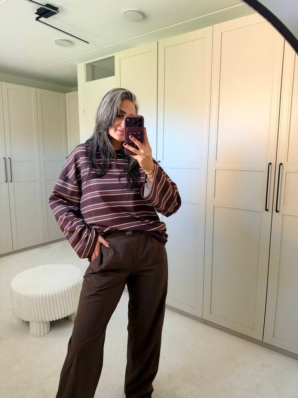 Oversized Striped Dames Sweater – Bruin & Burgundy