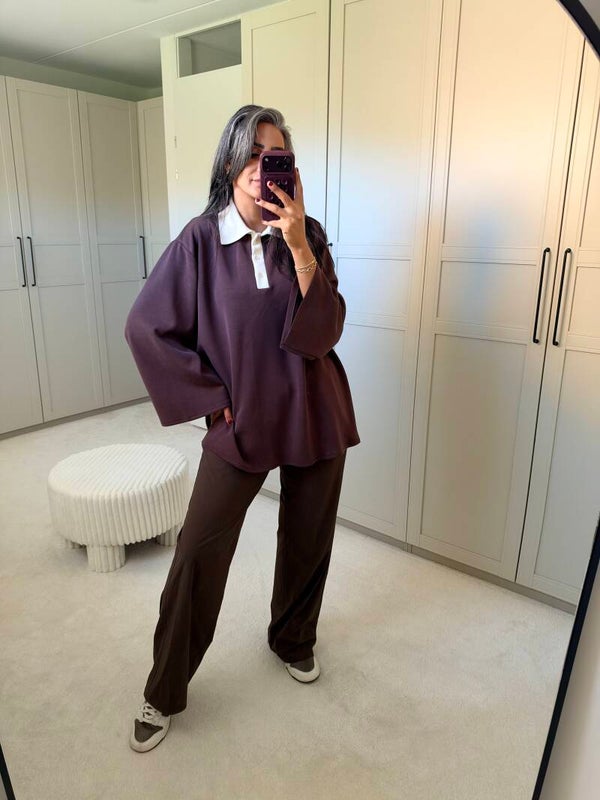 Oversized Polo Sweater Dames Bruin