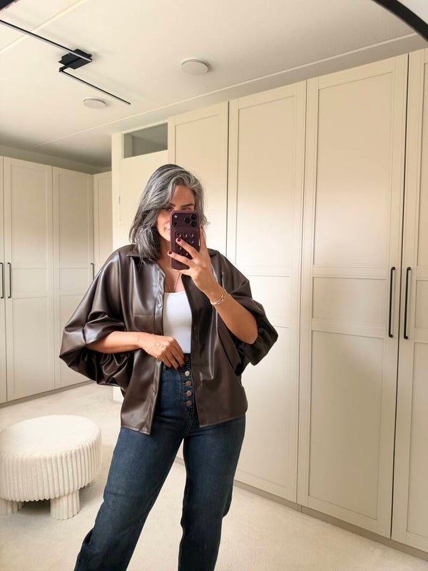 Lederlook Blouse Bruin Oversized