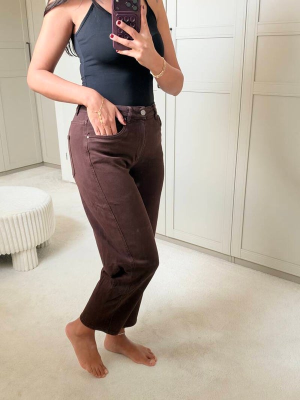 Barrel Jeans Dames Bruin – High Waist