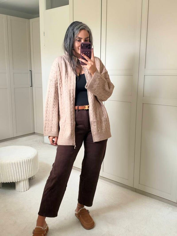 Beige Kabelvest Dames met Rits