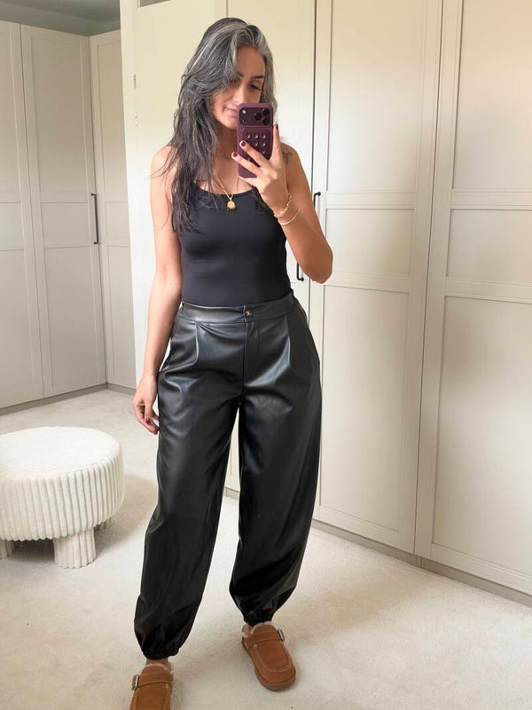 Lederlook Balloon Broek Zwart
