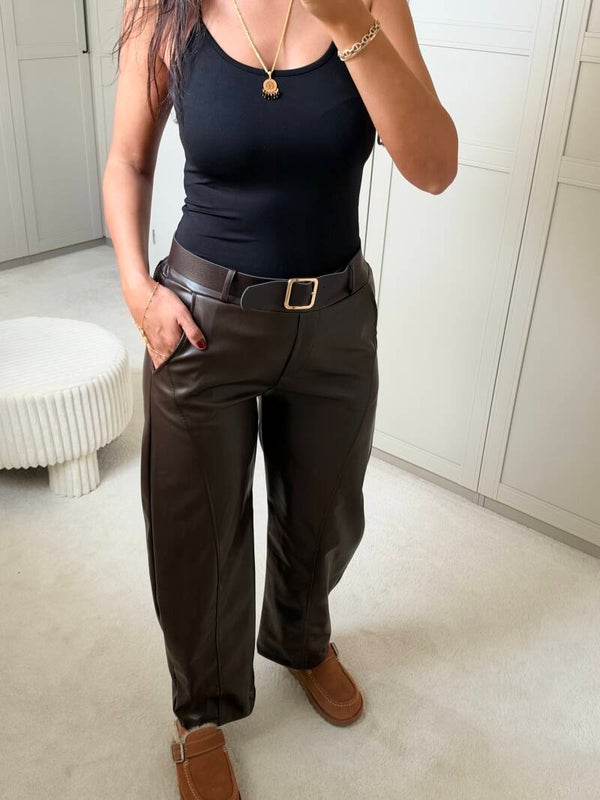 Donkerbruine Lederlook Barrel Broek