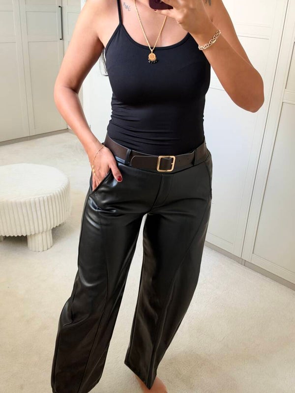 Zwarte Lederlook Barrel Broek Dames