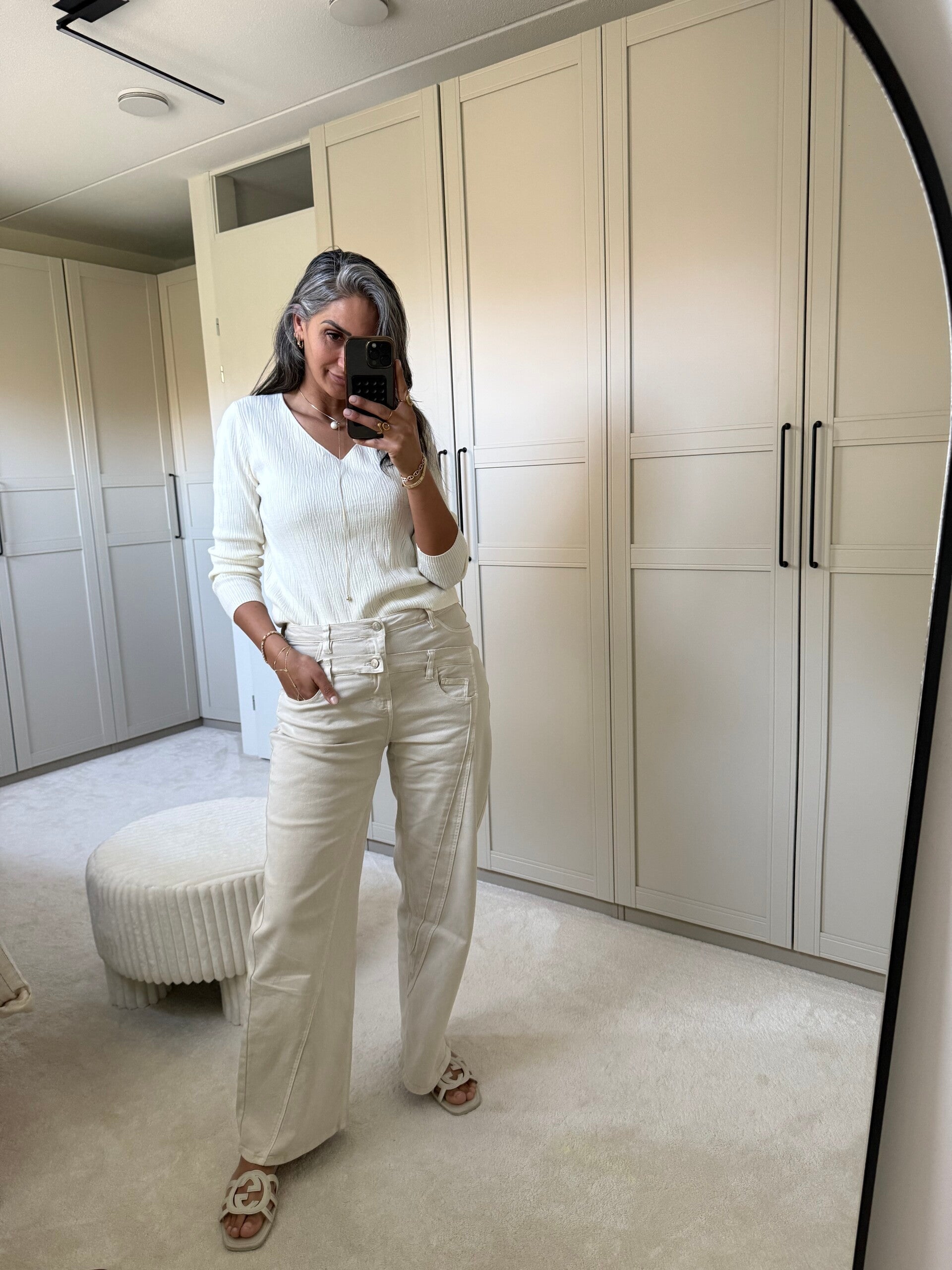 Double Taille Jeans Creme