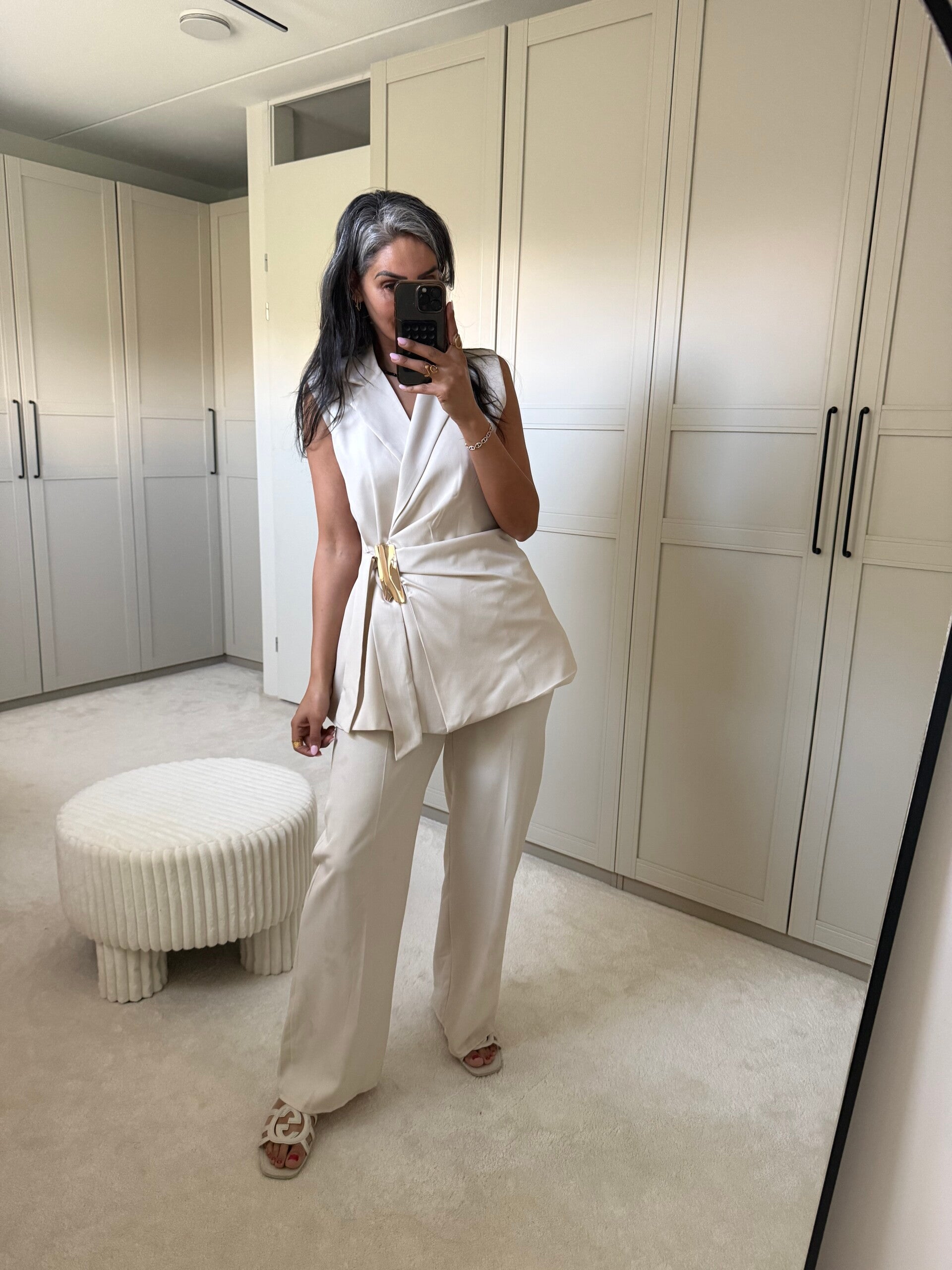 Blazer set creme met gouden gesp