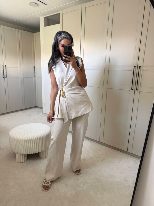 Blazer set creme met gouden gesp