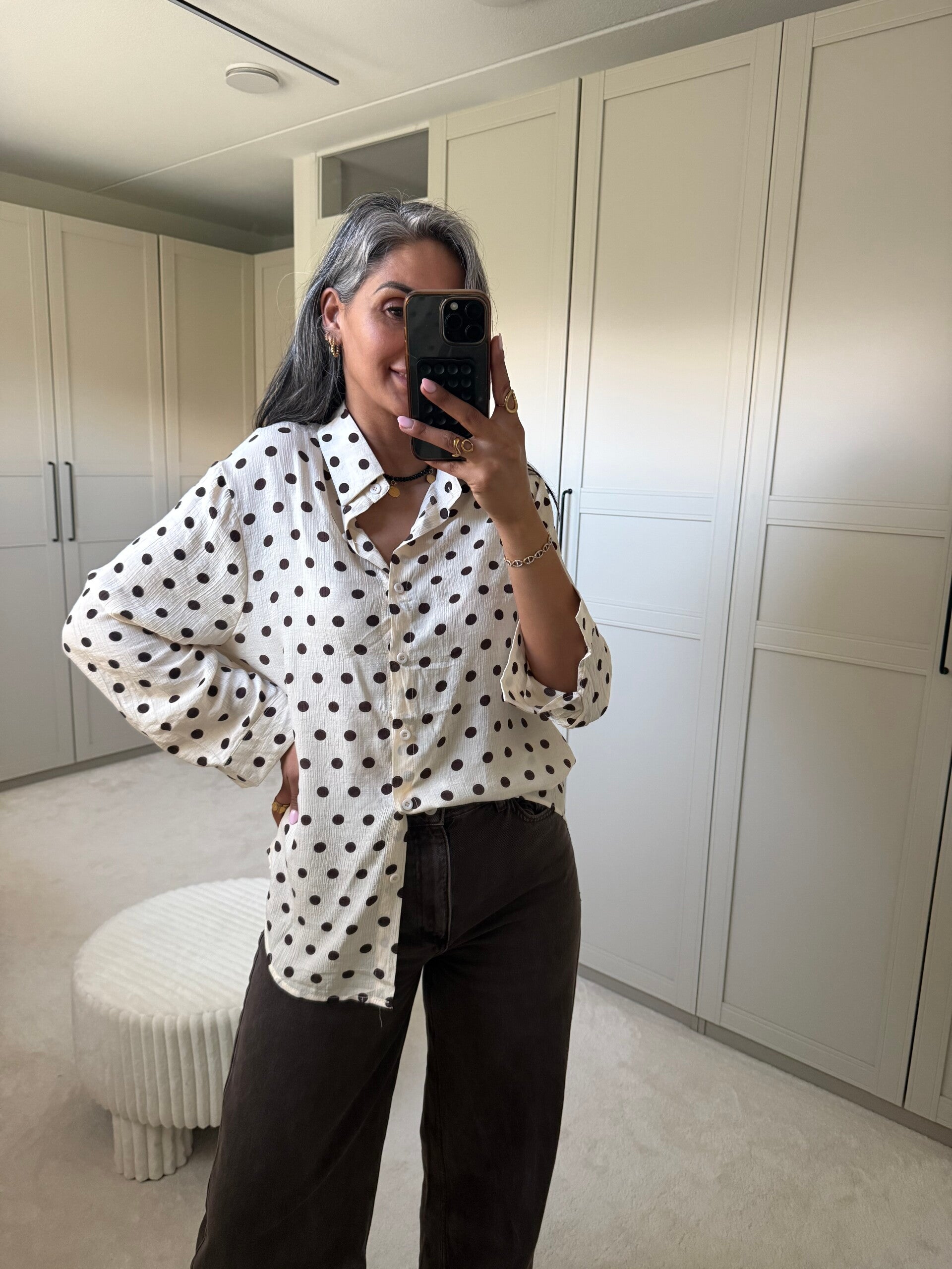 Gestipe blouse creme/bruin